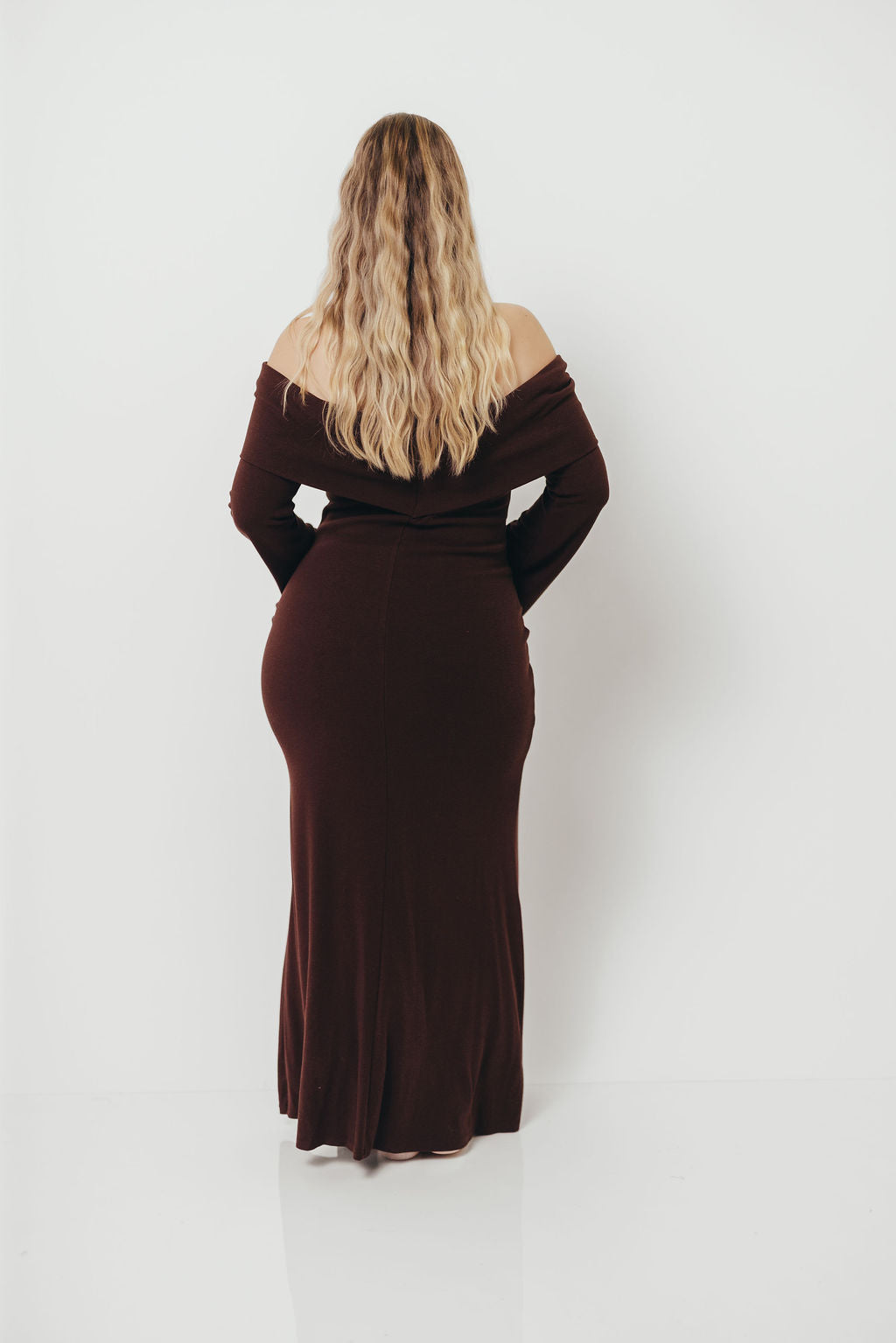 Monroe Maxi Dress with Long Sleeves in Chocolate Brown- Bump Friendly