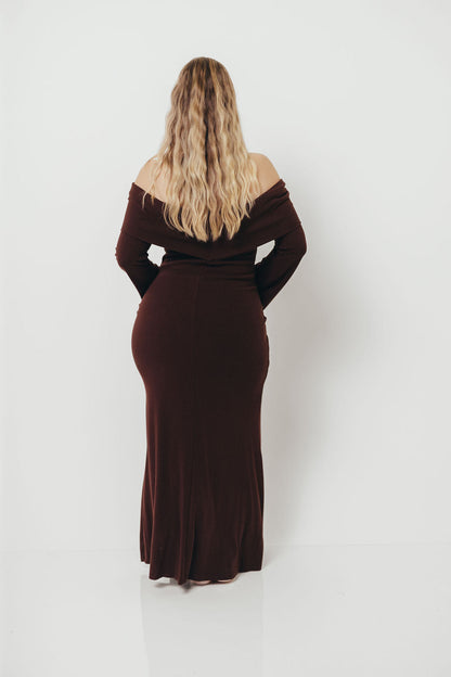 Monroe Maxi Dress with Long Sleeves in Chocolate Brown- Bump Friendly