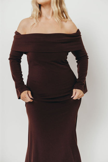 Monroe Maxi Dress with Long Sleeves in Chocolate Brown- Bump Friendly