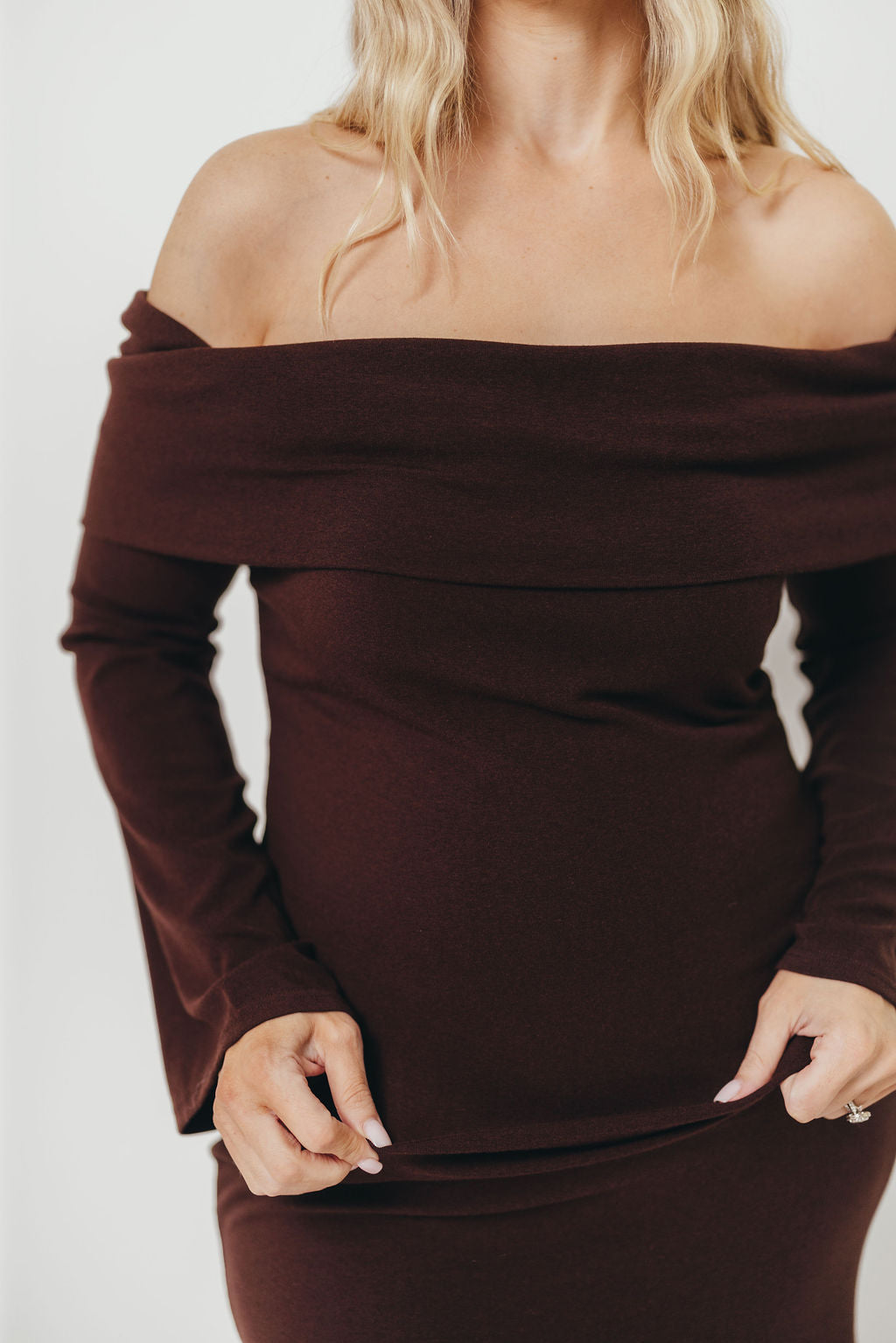 Monroe Maxi Dress with Long Sleeves in Chocolate Brown- Bump Friendly