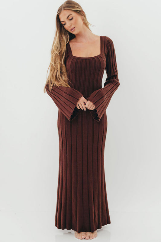 Rowan Square Neck Maxi Dress in Brown
