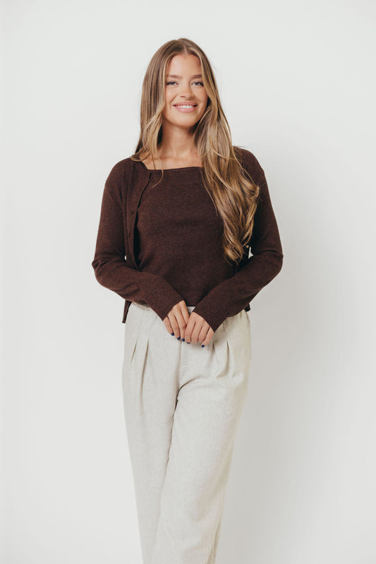 Jayla Knit Tank and Cardigan Set in Espresso
