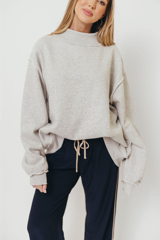 Sparrow Reversible Mock Neck Sweatshirt Top in Heather Grey