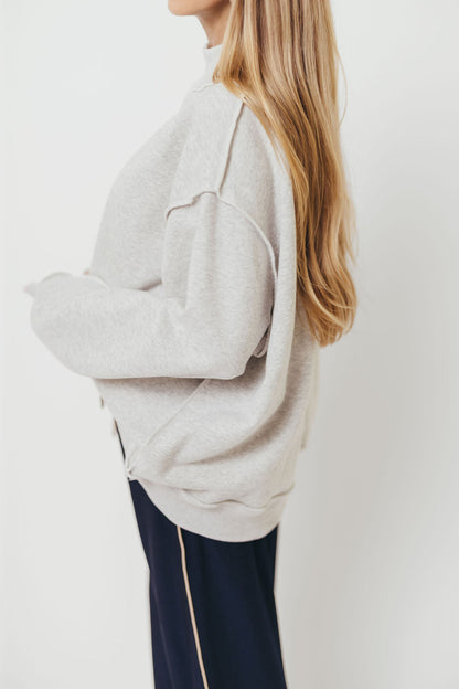 Sparrow Reversible Mock Neck Sweatshirt Top in Heather Grey