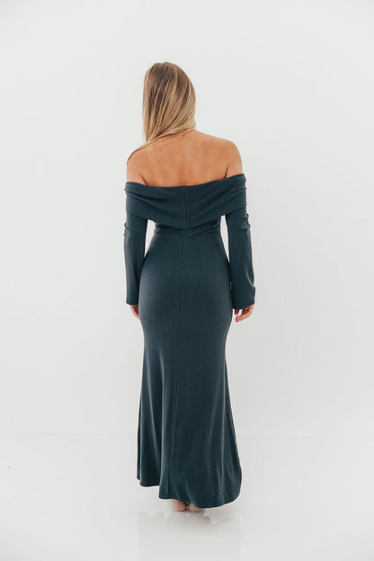 Monroe Maxi Dress with Long Sleeves in Dusty Navy- Bump Friendly
