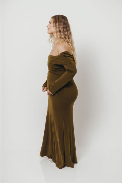 Monroe Maxi Dress with Long Sleeves in Olive Green- Bump Friendly