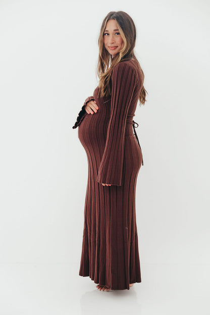 Rowan Square Neck Maxi Dress in Brown
