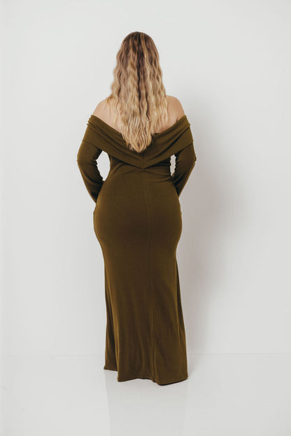 Monroe Maxi Dress with Long Sleeves in Olive Green- Bump Friendly