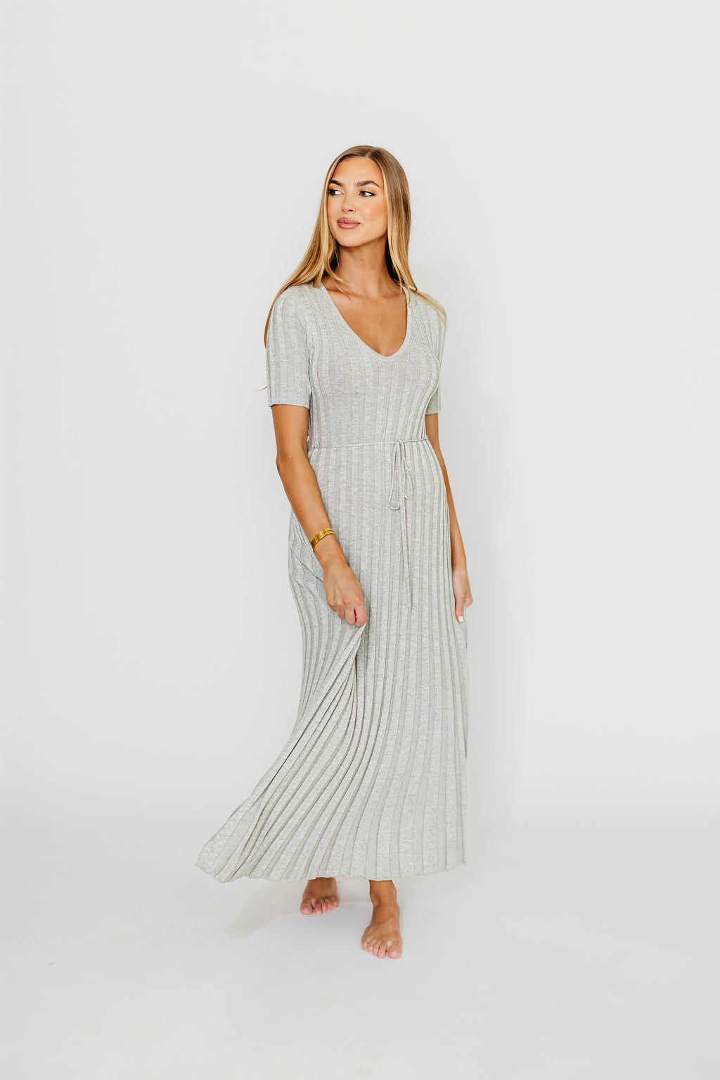 Oakley Ribbed Maxi Dress in Heather Grey -Bump Friendly