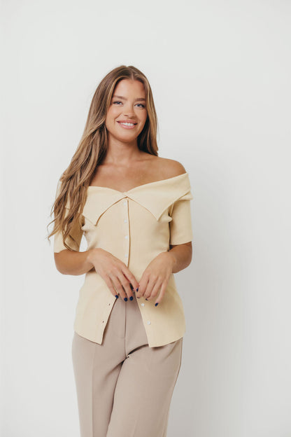 Karina Off-Shoulder Knit Top in Custard