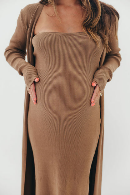 Lina Two Piece Dress Set in Taupe - Bump Friendly & Inclusive Sizing