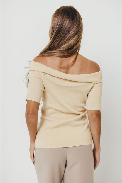 Karina Off-Shoulder Knit Top in Custard