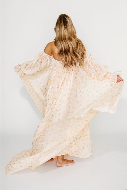 Delilah Maxi Dress with Train in Peach - Bump Friendly (XS-3XL)