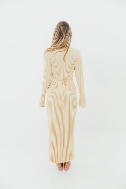 Colette Premium Long Sleeved Ribbed Knit Maxi Dress in Butter Yellow  - Bump Friendly