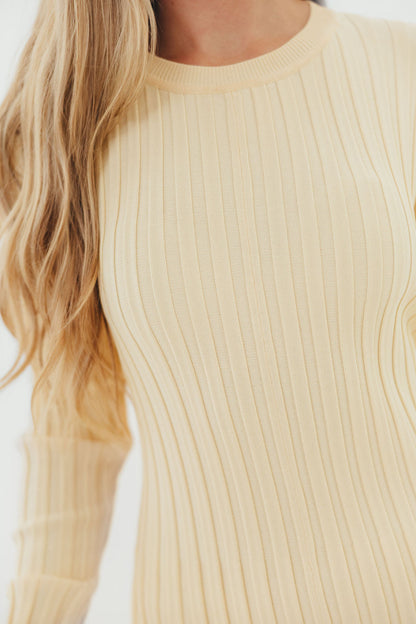 Colette Premium Long Sleeved Ribbed Knit Maxi Dress in Butter Yellow  - Bump Friendly