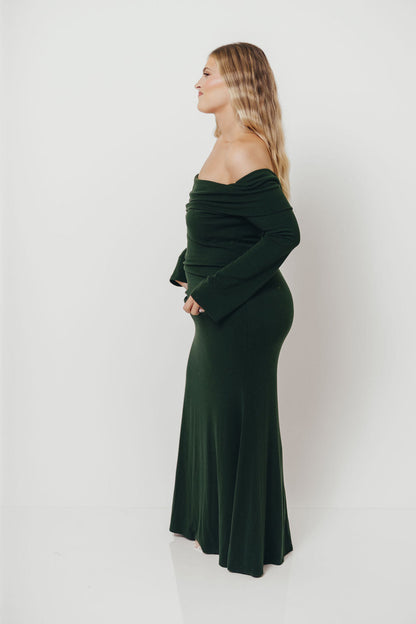 Monroe Maxi Dress with Long Sleeves in Hunter Green- Bump Friendly