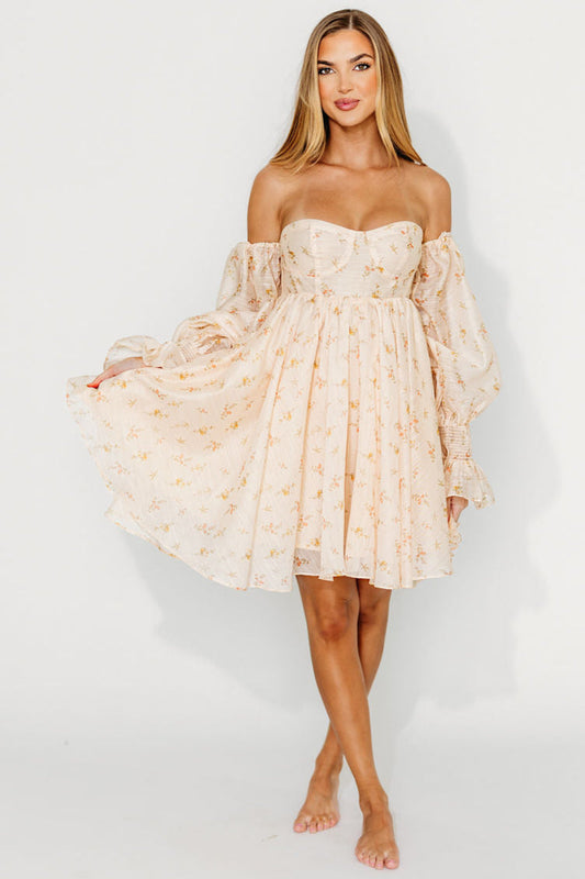 Kennedy Floral Mini Dress in Cream- Bump Friendly