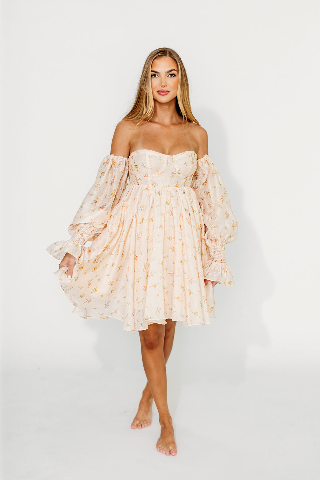 Kennedy Floral Mini Dress in Cream- Bump Friendly