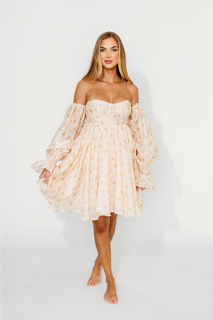Kennedy Floral Mini Dress in Cream- Bump Friendly