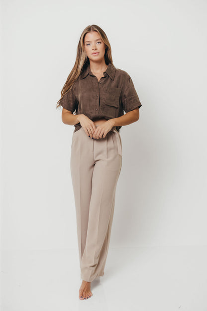 Luca Woven Modal Short Sleeve Button Up Top in Espresso