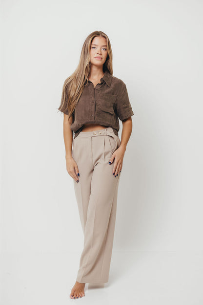 Luca Woven Modal Short Sleeve Button Up Top in Espresso