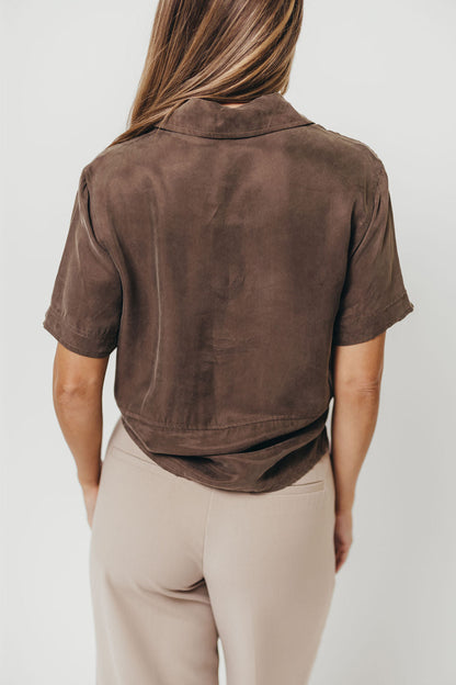 Luca Woven Modal Short Sleeve Button Up Top in Espresso