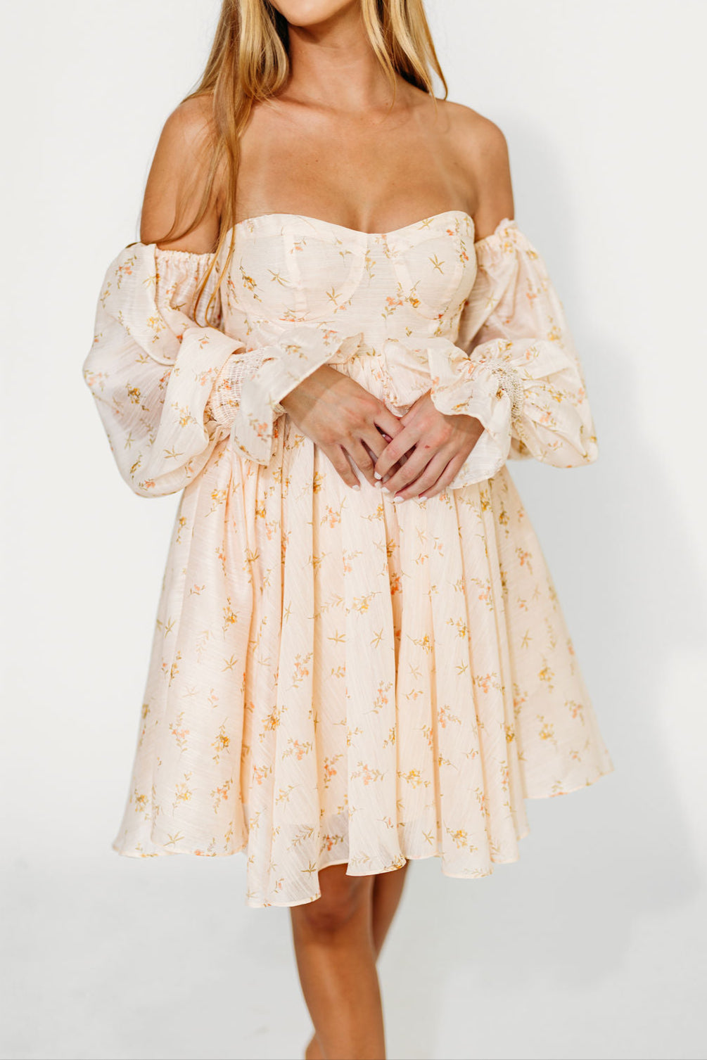 Kennedy Floral Mini Dress in Cream- Bump Friendly