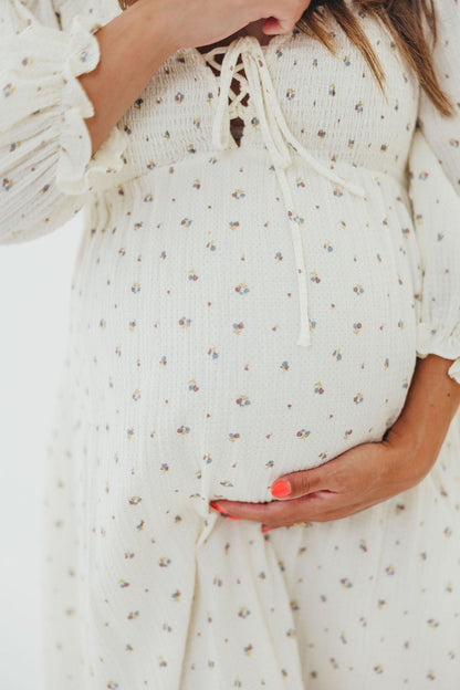 Cecilia 100% Cotton Smocked Maxi Dress in Ivory - Bump Friendly