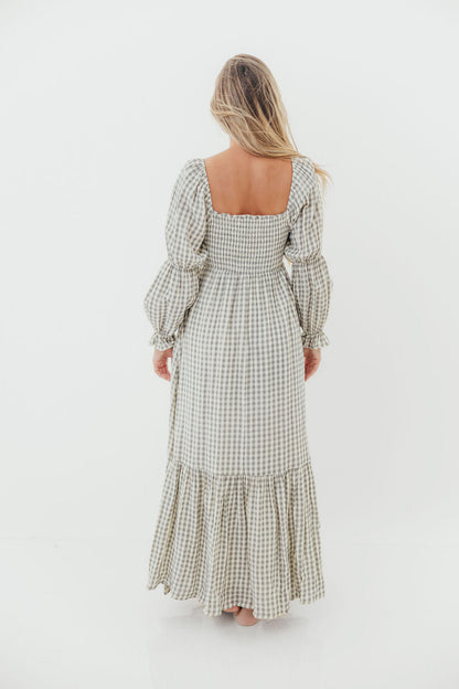 Emerson 100% Cotton Smocked Maxi Dress with Long Sleeves in Gray Sky - Bump Friendly - Restocking in Nov