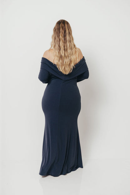 Monroe Maxi Dress with Long Sleeves in Dusty Navy- Bump Friendly