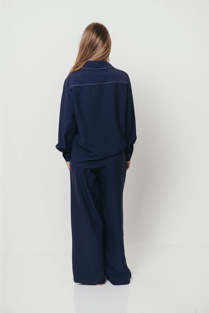 Judy Contrast Stitch Button Down Shirt in Midnight Blue