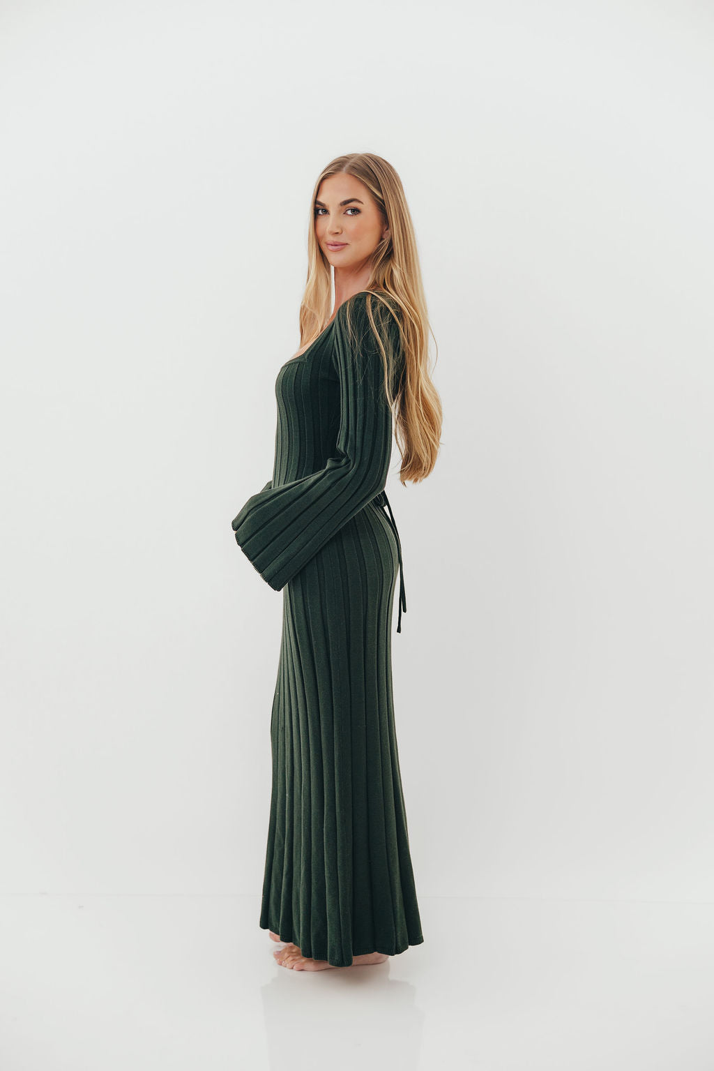 Rowan Square Neck Maxi Dress in Evergreen