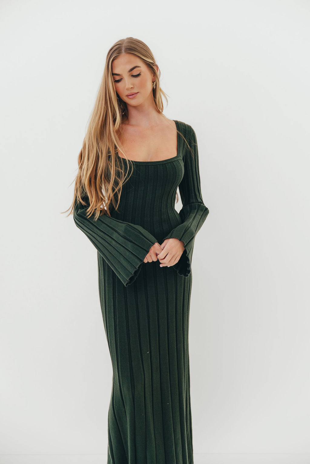 Rowan Square Neck Maxi Dress in Evergreen