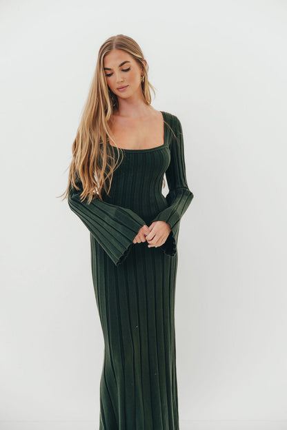 Rowan Square Neck Maxi Dress in Evergreen