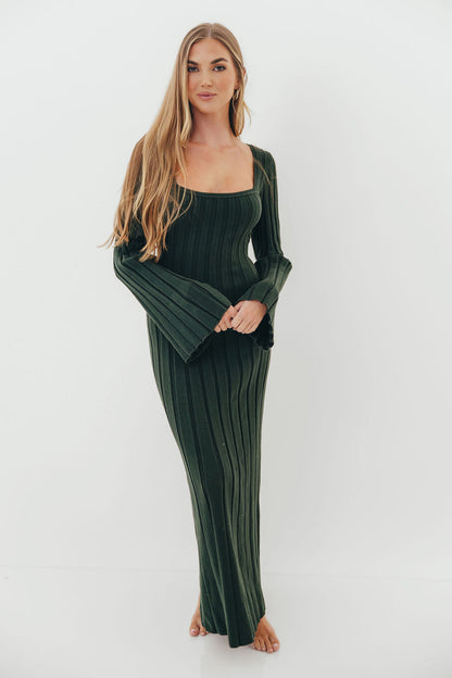 Rowan Square Neck Maxi Dress in Evergreen