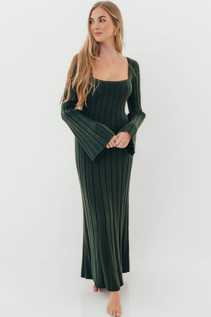 Rowan Square Neck Maxi Dress in Evergreen