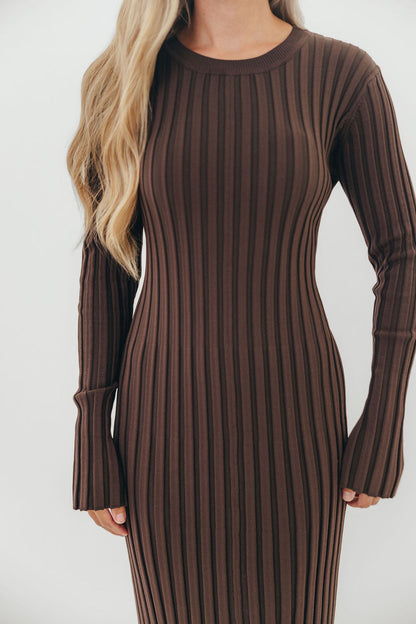 Colette Premium Long Sleeved Ribbed Knit Maxi Dress in Brown - Bump Friendly