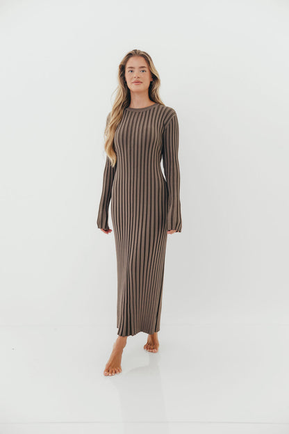 Colette Premium Long Sleeved Ribbed Knit Maxi Dress in Slate - Bump Friendly