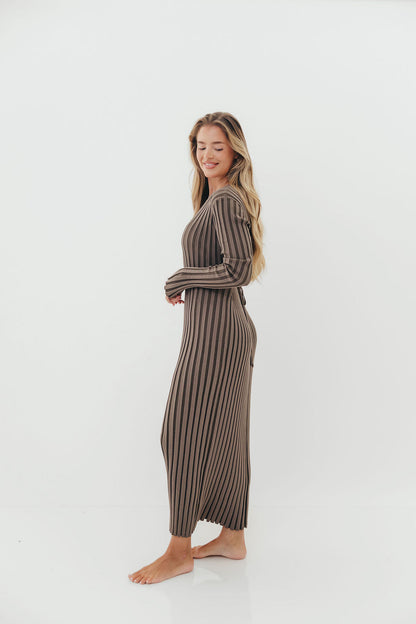 Colette Premium Long Sleeved Ribbed Knit Maxi Dress in Slate - Bump Friendly