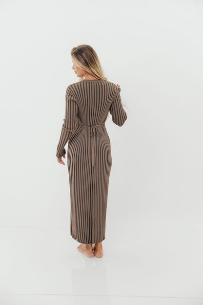 Colette Premium Long Sleeved Ribbed Knit Maxi Dress in Slate - Bump Friendly