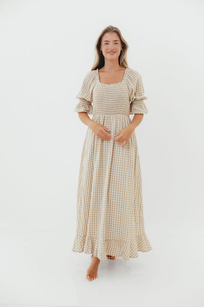 Sienna 100% Cotton Puff Sleeve Maxi Dress in Natural - Bump Friendly