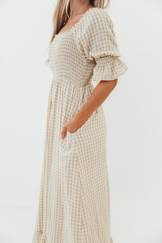 Sienna 100% Cotton Puff Sleeve Maxi Dress in Natural - Bump Friendly