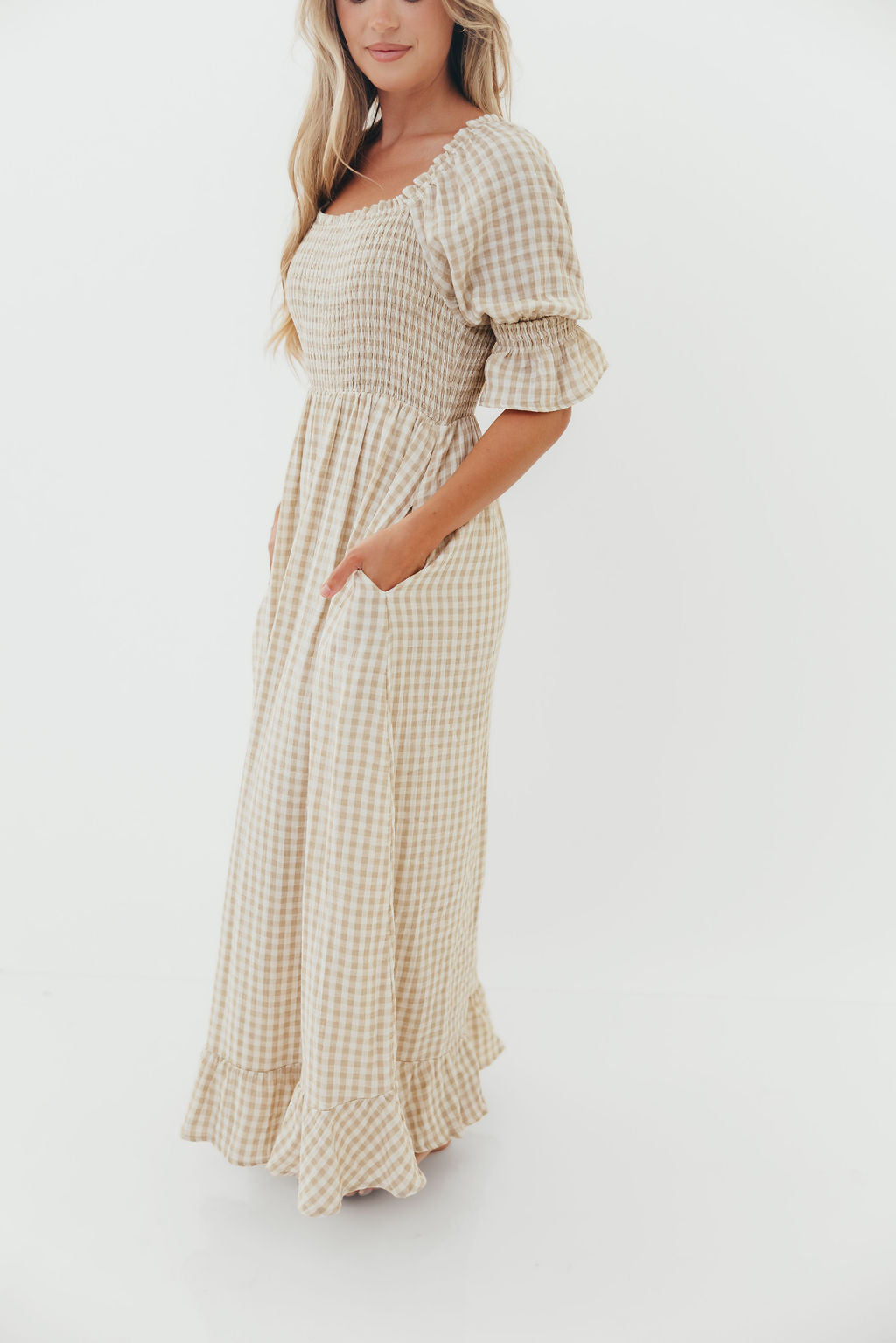 Sienna 100% Cotton Puff Sleeve Maxi Dress in Natural - Bump Friendly