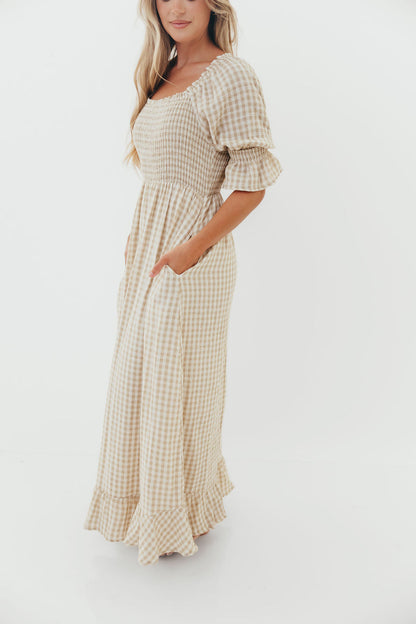 Sienna 100% Cotton Puff Sleeve Maxi Dress in Natural - Bump Friendly