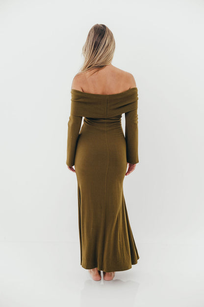 Monroe Maxi Dress with Long Sleeves in Olive Green- Bump Friendly