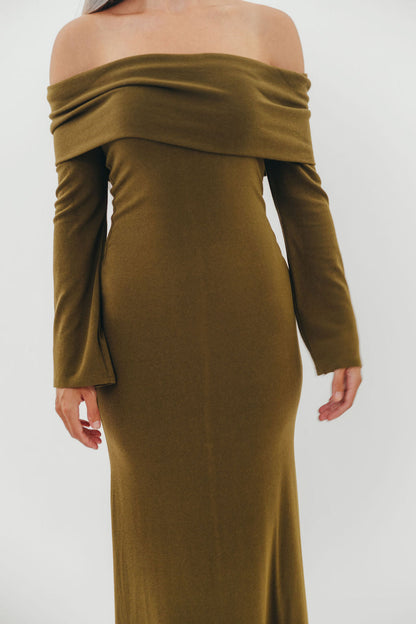 Monroe Maxi Dress with Long Sleeves in Olive Green- Bump Friendly