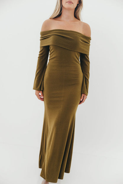 Monroe Maxi Dress with Long Sleeves in Olive Green- Bump Friendly
