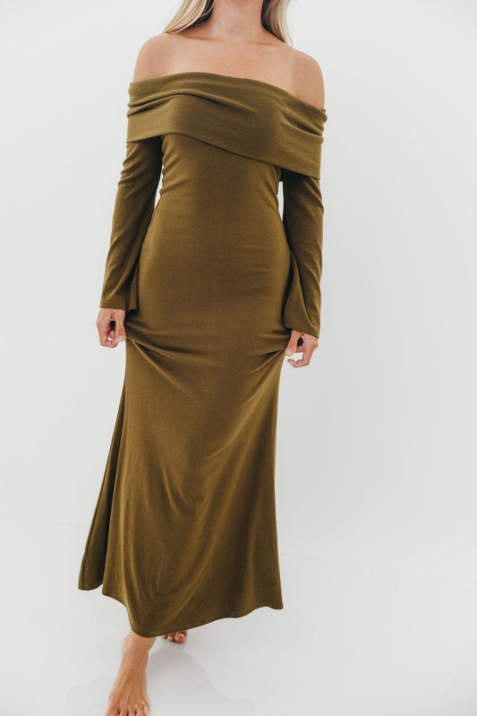 Monroe Maxi Dress with Long Sleeves in Olive Green- Bump Friendly