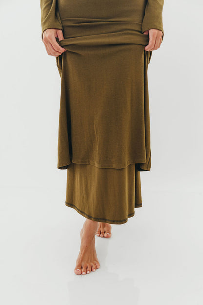 Monroe Maxi Dress with Long Sleeves in Olive Green- Bump Friendly