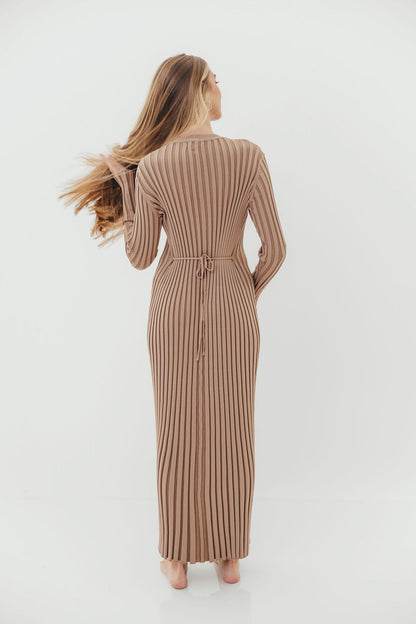 Colette Premium Long Sleeved Ribbed Knit Maxi Dress in Dark Natural - Bump Friendly